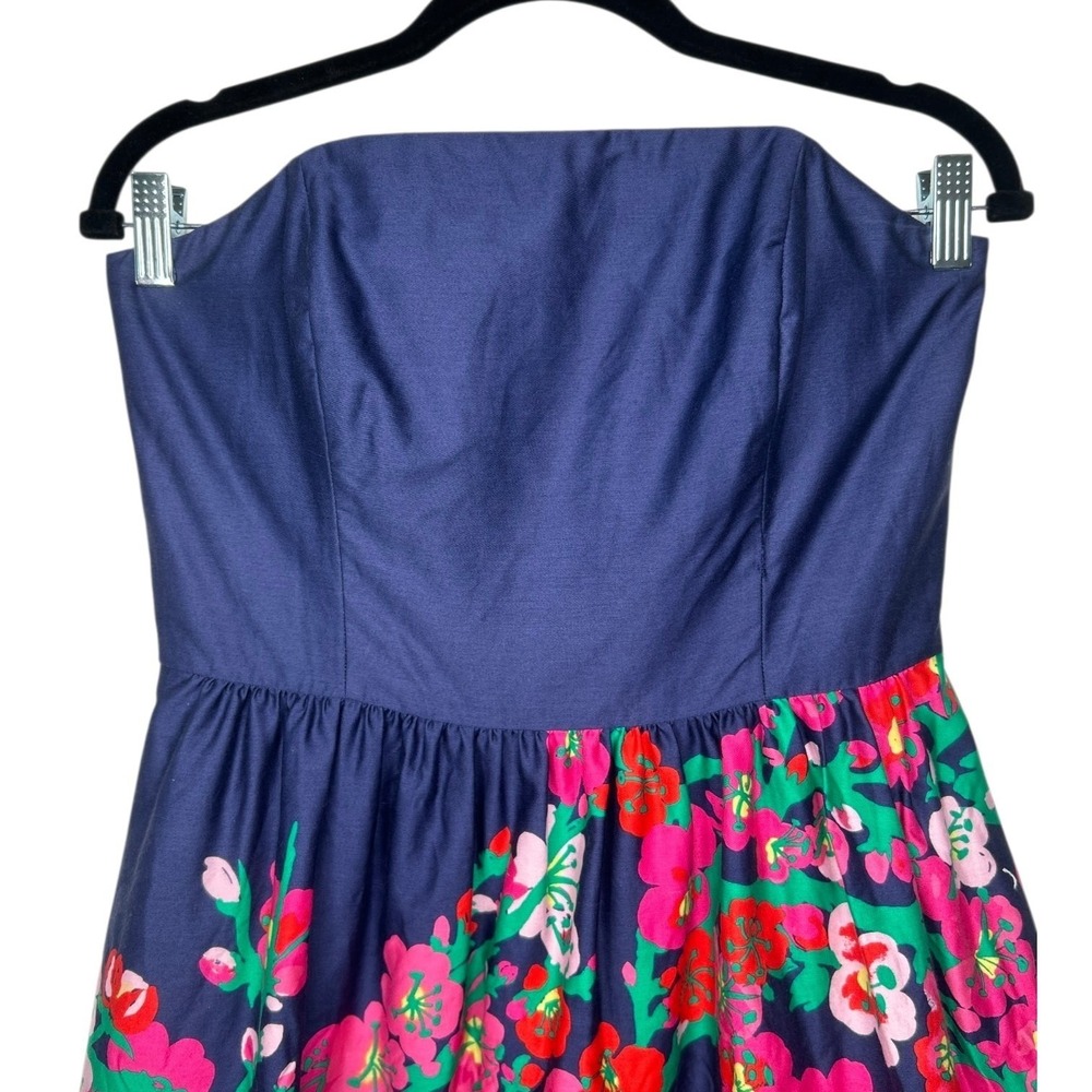 Lilly Pulitzer Lottie Strapless Fit & Flare Dress Mini Navy Cherry Mine Floral 8 - Picture 4 of 15